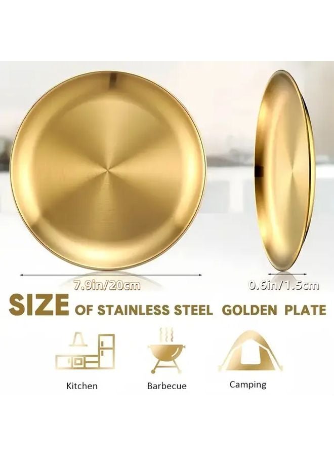 Golden Stainless Steel Dinner Plates Set Of 3 Round Metal Serving Dishes For Home Kitchen Outdoor Camping BBQ - Image 3